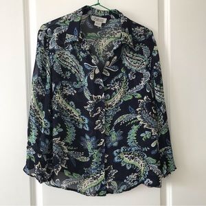 Style & Co Paisley Blouse w/ruffle 3/4 sleeve Sz 12 semi sheer …